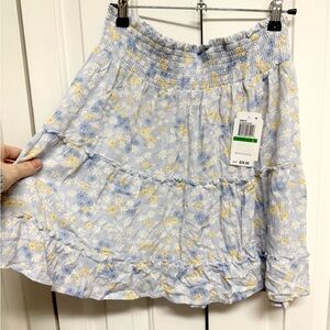 Hippie Rose Pale Blue Floral Tiered Smocked Waist Skirt